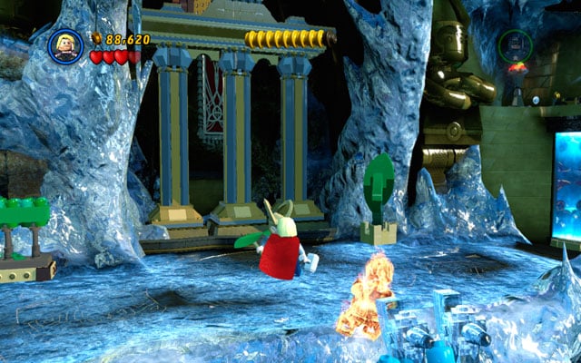 In new location you must fight with endless group of frost giants - they will appear very fast - Bifrosty Reception | Walkthrough - Walkthrough - LEGO Marvel Super Heroes Game Guide & Walkthrough