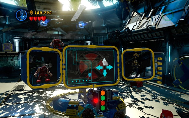 When Juggernaut throws another crate at you, build a computer from its debris, finally using it with The Beast (notice that only Jean Grey can build this device - Juggernauts and Crosses | Walkthrough - Walkthrough - LEGO Marvel Super Heroes Game Guide & Walkthrough