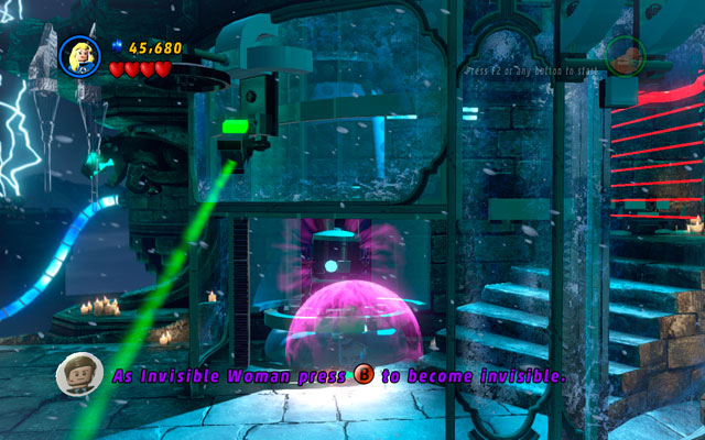 Defeat all opponents, then switch your invisibility skill on to pass through the gate covered by cameras - Doctor in the House | Walkthrough - Walkthrough - LEGO Marvel Super Heroes Game Guide & Walkthrough