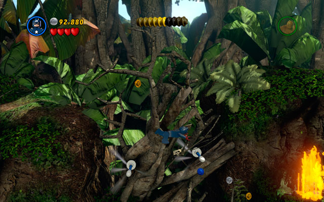 Switch into Captain America and climb on the rock placed above, so you can jump to the other side of the gap (using poles) - Rapturous Rise | Walkthrough - Walkthrough - LEGO Marvel Super Heroes Game Guide & Walkthrough