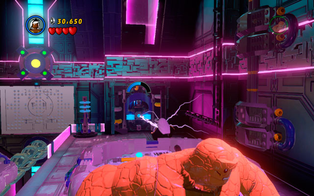 Break fragile fragment of the wall with the Thing, then charge the battery as Storm - A Doom With a View | Walkthrough - Walkthrough - LEGO Marvel Super Heroes Game Guide & Walkthrough