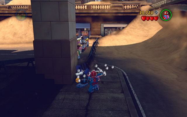 Demolish three mailboxes - two of them are located on the left, but the final one is hidden behind the restaurant on the right - Sand Central Station | Minikit Sets - Minikit Sets - LEGO Marvel Super Heroes Game Guide & Walkthrough
