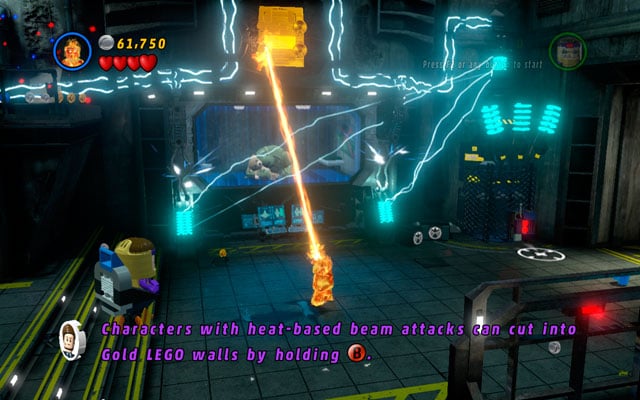 Somewhere above the cage with Abomination locked inside you can find a golden wall - melt it using Human Torch - Rock Up at the Lock Up | Minikit Sets - Minikit Sets - LEGO Marvel Super Heroes Game Guide & Walkthrough