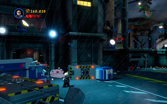 During the fight with Abomination approach to the silver box on the left and destroy it using Hawkeye or Iron Man - Rock Up at the Lock Up | Minikit Sets - Minikit Sets - LEGO Marvel Super Heroes Game Guide & Walkthrough