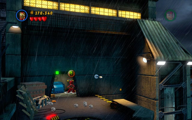 Jump to the tower on the left, destroying all objects in the area - Rock Up at the Lock Up | Minikit Sets - Minikit Sets - LEGO Marvel Super Heroes Game Guide & Walkthrough