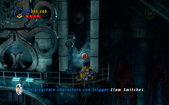 In the same location fly to the platform located above the entrance to the arena - Red Head Detention | Minikit Sets - Minikit Sets - LEGO Marvel Super Heroes Game Guide & Walkthrough