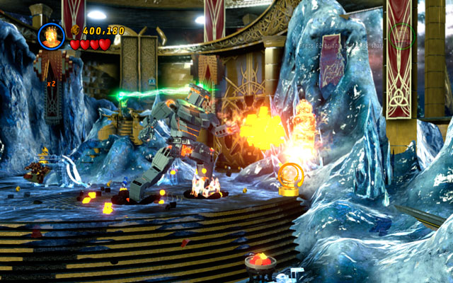 To obtain the last minikit, choose Human Torch during the last fight and melt three gold statues located in the arena (two of them can be found on the left, and one on the right) - Bifrosty Reception | Minikit Sets - Minikit Sets - LEGO Marvel Super Heroes Game Guide & Walkthrough