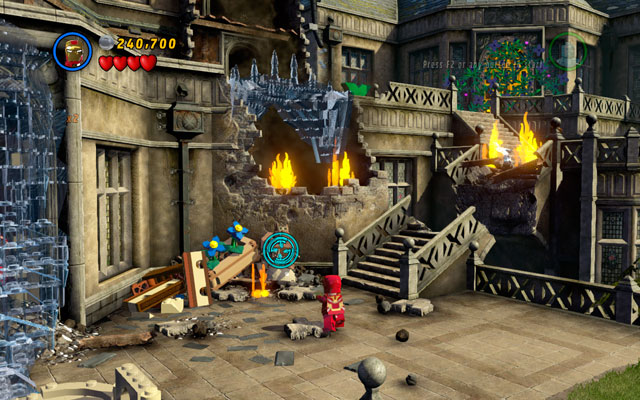 Turn back and look for the next gargoyle - it is hidden near to the ruined stairs - Juggernauts and Crosses | Minikit Sets - Minikit Sets - LEGO Marvel Super Heroes Game Guide & Walkthrough