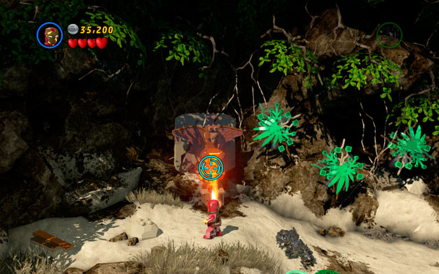 Turn right and head to the rock wall in the interior, approaching to the gold statuette - Rapturous Rise | Minikit Sets - Minikit Sets - LEGO Marvel Super Heroes Game Guide & Walkthrough