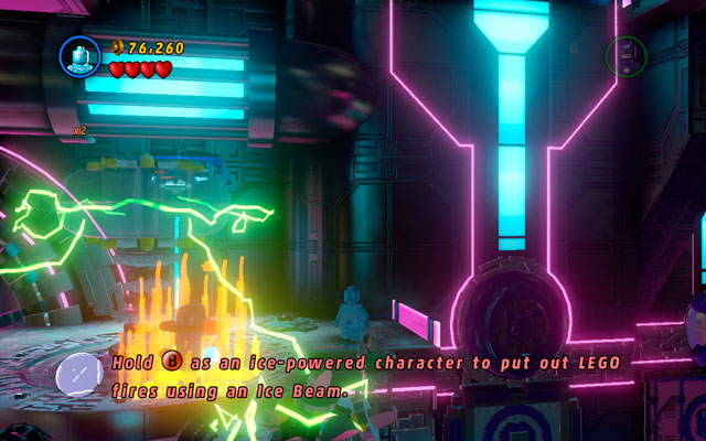 After starting the fire at the highest floor of the stage (see chapter: Walkthrough: A Doom With a View) approach to the flames with Iceman and extinguish them - A Doom With a View | Minikit Sets - Minikit Sets - LEGO Marvel Super Heroes Game Guide & Walkthrough