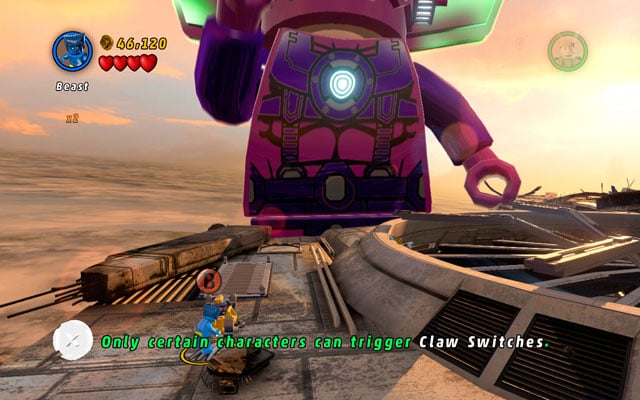 Second minikit is hidden on the left - just use a claw switch with Wolverine or The Beast - The Good, the Bad and the Hungry | Minikit Sets - Minikit Sets - LEGO Marvel Super Heroes Game Guide & Walkthrough