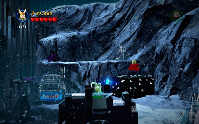 Choose Thor and fly to the dark platform placed on your right - this will raise stair steps on the left - Bro-tunheim | Maps - Maps - LEGO Marvel Super Heroes Game Guide & Walkthrough