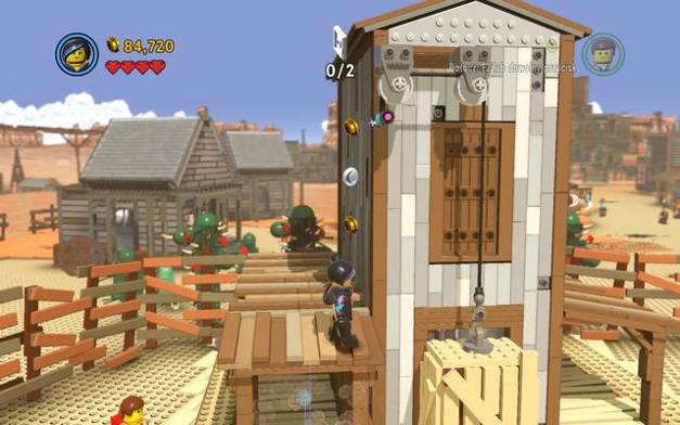 Pull up the bar, next to the building - Flatbush Gulch - The story mode - The LEGO Movie Videogame - Game Guide and Walkthrough