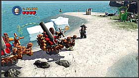 Bottle 9 - There is a passage blocked by the silver grille on the left from the place where you found wood (in the cave) - Smuggler's Den - bottles - The Curse of the Black Pearl - LEGO Pirates of the Caribbean: The Video Game - Game Guide and Walkthrough