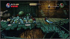 Bottle 7 - In the puzzle in which the pirate looks for the hat destroy the padlock on the chest and then the chest - The Brethren Court - bottles - At World's End - LEGO Pirates of the Caribbean: The Video Game - Game Guide and Walkthrough