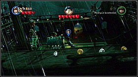 With the lamp go right - on the lower deck - and scare the purple tentacles which hold the chest - Maelstrom - walkthrough - At World's End - LEGO Pirates of the Caribbean: The Video Game - Game Guide and Walkthrough