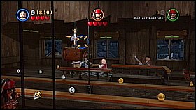 Bottle 9 - In the first room of the last zone go up and to the left where you will see the target in the air - London Town - bottles - On Stranger Tides - LEGO Pirates of the Caribbean: The Video Game - Game Guide and Walkthrough