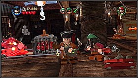Go back for another bomb and throw it at a man sleeping in the hammock on the right side of the deck - Queen Annes Revenge - walkthrough - On Stranger Tides - LEGO Pirates of the Caribbean: The Video Game - Game Guide and Walkthrough