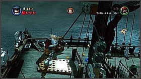 Go to the bridge on the left and destroy two pillars with the lanterns - Queen Annes Revenge - walkthrough - On Stranger Tides - LEGO Pirates of the Caribbean: The Video Game - Game Guide and Walkthrough
