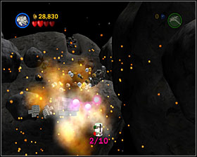 In one of the asteroid in the third section - Falcon Flight - Freeplay Mode - Episode V - LEGO Star Wars II: The Original Trilogy - Game Guide and Walkthrough