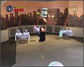 In the restaurant use the Force on all the tables - Betrayal Over Bespin - Freeplay Mode - Episode V - LEGO Star Wars II: The Original Trilogy - Game Guide and Walkthrough
