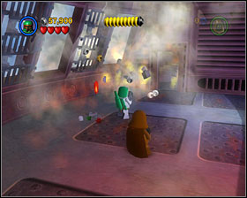 When you go past the disco room, destroy all the windows on the left - The Great Pit of Carkoon - Freeplay Mode - Episode VI - LEGO Star Wars II: The Original Trilogy - Game Guide and Walkthrough