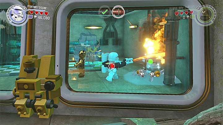 Use flame thrower to obtain the minikit - Chapter 7 - The Resistance | Minikits and red bricks - Minikits and red LEGO bricks - LEGO Star Wars: The Force Awakens Game Guide