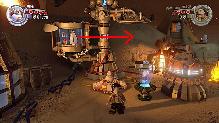Move the water tank to the right side. - Chapter 1 - Assault on Jakku | Walkthrough - Story Mode - LEGO Star Wars: The Force Awakens Game Guide