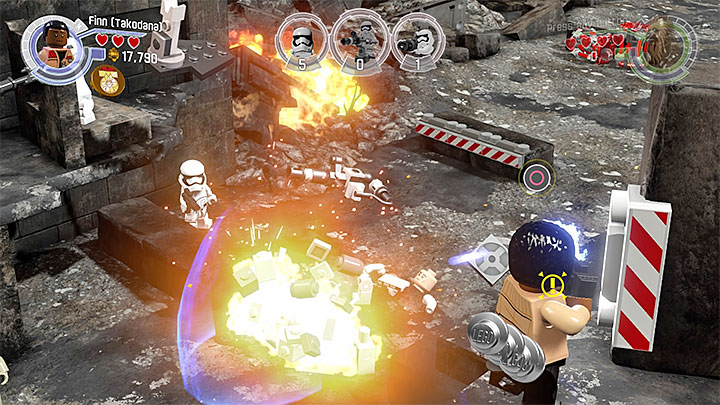 After reaching the upper ledge you can easily eliminate the turret and the sniper - Chapter 6 - Battle of Takodana | Walkthrough - Story Mode - LEGO Star Wars: The Force Awakens Game Guide