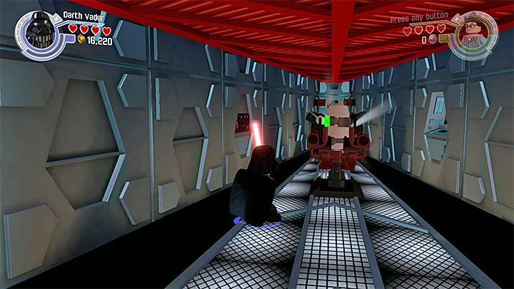 Destroy the side objects and construct one larger in the middle of the corridor. - Chapter 2 - Escape from the Finalizer | Minikits and red bricks - Minikits and red LEGO bricks - LEGO Star Wars: The Force Awakens Game Guide