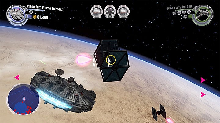 A TIE Fighter carrying a torpedo. - Chapter 2 - Escape from the Finalizer | Minikits and red bricks - Minikits and red LEGO bricks - LEGO Star Wars: The Force Awakens Game Guide