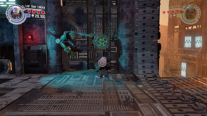 Use the knob only after Athgar is in hanging position. - Lor San Tekkas Return | Walkthrough - Side missions - LEGO Star Wars: The Force Awakens Game Guide