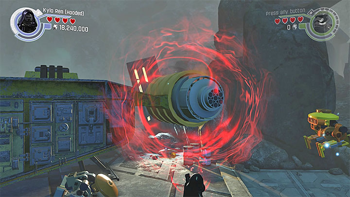 Use the Force on the engine of the flying machine - The Crimson Corsair | Minikits and red bricks - Minikits and red LEGO bricks - LEGO Star Wars: The Force Awakens Game Guide