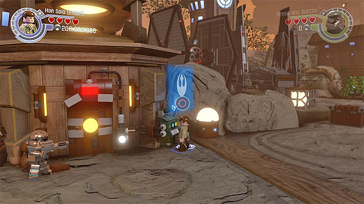 The terminal is close to the starting area - Ottegan Assault | Minikits and red bricks - Minikits and red LEGO bricks - LEGO Star Wars: The Force Awakens Game Guide