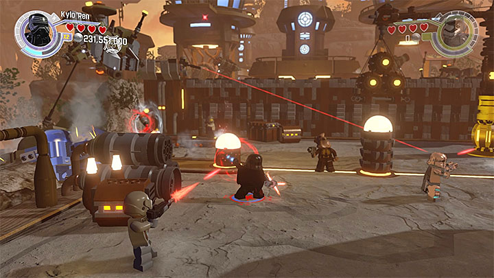 Shoot down the enemy flying machine by helping yourself with the Force - Ottegan Assault | Minikits and red bricks - Minikits and red LEGO bricks - LEGO Star Wars: The Force Awakens Game Guide