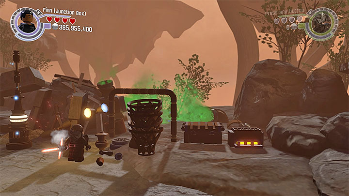 You can walk through the poisoned area for example as Finn - Ottegan Assault | Minikits and red bricks - Minikits and red LEGO bricks - LEGO Star Wars: The Force Awakens Game Guide