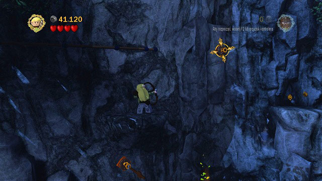 After using the rails you will have to once again use the bow to shoot at the holes in the wall and jump to the other side afterwards - The Pass of Caradhras - Walkthrough - Act I - LEGO The Lord of the Rings - Game Guide and Walkthrough