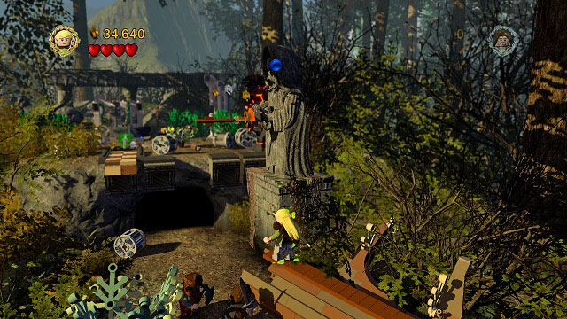 You will once again have to use Gimli's skills and destroy the two cracked bricks - Amon Hen - Walkthrough - Act I - LEGO The Lord of the Rings - Game Guide and Walkthrough
