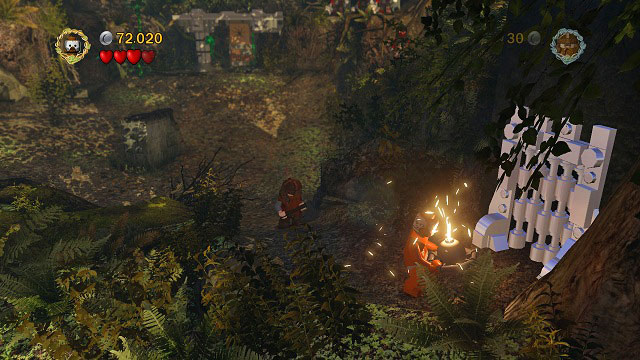 In the third location during the fight with Uruk-hai you have to go to the lower right corner - there you will find a passage leading to a mithril gate - Amon Hen - p. 2 - Collectibles - LEGO The Lord of the Rings - Game Guide and Walkthrough