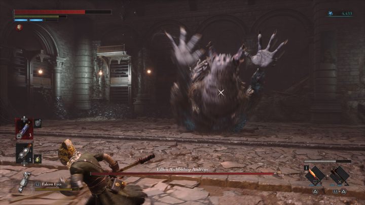 If the boss raises his hands up, after a short while he will hit the ground with them - Lies of P: How to defeat the boss Fallen Archbishop Andreus? - Main - Lies of P Guide
