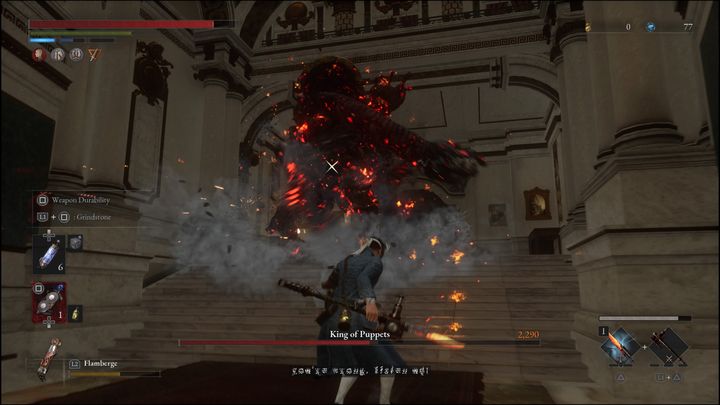 When the boss's health drops to about 60%, he will stand still, cover his eyes with his hands and start crying - Lies of P: How to defeat the Puppet King / Romeo, the Puppet King boss? - Main - Lies of P Guide