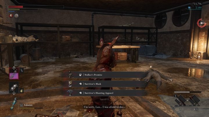 For defeating the Survivor, you will receive 1796 Ergo, Survivor's Mask, Survivor's Hunting Apparel and the Stalker's Promise gesture - Lies of P: How to defeat the Survivor boss? - Sidebars - Lies of P Guide