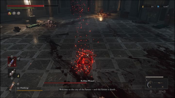 Most of her offensive moves are axe attacks in a straight line - Lies of P: How to defeat the Robber Weasel boss? - Sidebars - Lies of P Guide