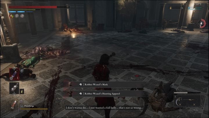 For defeating the Robber Weasel, you will receive 3072 Ergo, Robber Weasel's Mask and Robber Weasel's Hunting Apparel - Lies of P: How to defeat the Robber Weasel boss? - Sidebars - Lies of P Guide