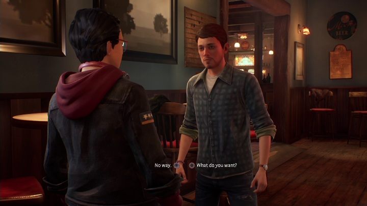 When you go to get the bottles, he'll get in your way and want to talk - Life is Strange True Colors: Bar chapter 1 - walkthrough - Life is Strange True Colors: Chapter 1 Side A - Life is Strange True Colors Guide