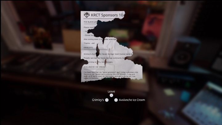After the interview, go back to the destroyed sheet with information about the sponsors of the radio station - Life is Strange True Colors Wavelengths: Autumn - walkthrough - Life is Strange True Colors: Wavelengths DLC - Life is Strange True Colors Guide