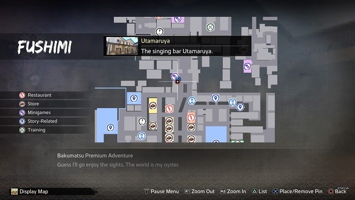 The Utamaruya Owner is located in the northern part of the Fushimi district, in the Utamaruya near the gate to the Rakugai district, on the North Fushimi Ichibangai street - Like a Dragon Ishin: Friendships - Shops - Secrets and activities - Like a Dragon Ishin Guide