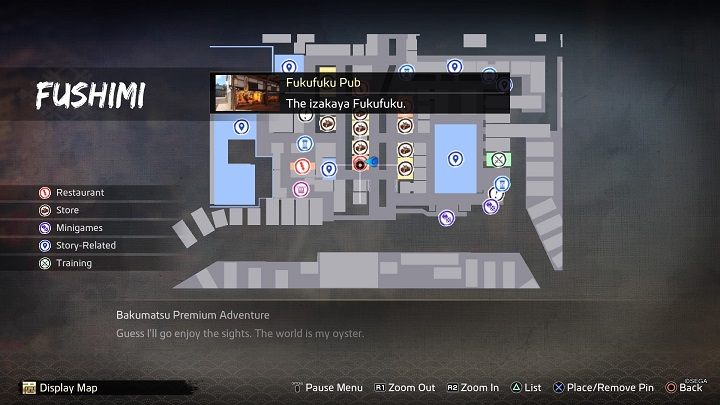 The Fukufuku Pub Owner is located in the middle of the Fushimi district, in the Fukufuku Pub on Fushimi Ichibangai street - Like a Dragon Ishin: Friendships - Shops - Secrets and activities - Like a Dragon Ishin Guide