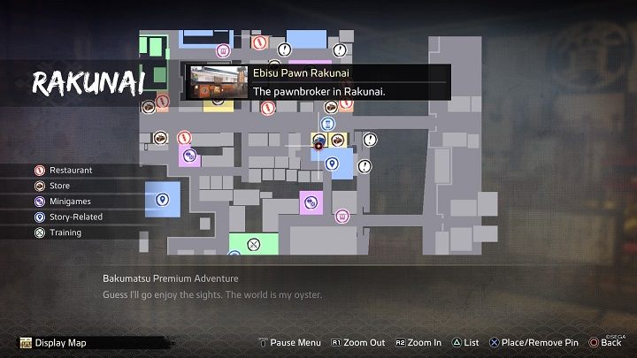 The Ebisu Pawnbroker is located in the eastern part of Rakunai, in the Ebisu Pawn Rakunai shop on East Shijo Street - Like a Dragon Ishin: Friendships - Shops - Secrets and activities - Like a Dragon Ishin Guide