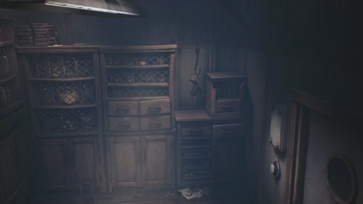 Drop the brain from the shelf, then jump on the hook - Little Nightmares 2: Kitchen - Chapter 2 Orphanage walkthrough - Chapter 2 - Orphanage - Little Nightmares 2 Guide